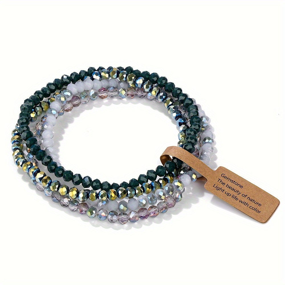 4pcs Boho Style Glass Bead Elastic Bracelets Colorful Jewelry